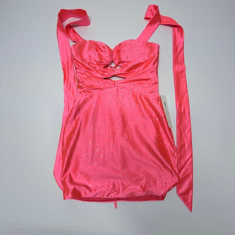 Wear Your Love Hot Pink Satin Rhinestone Mini Dress Corset Back Cutout S